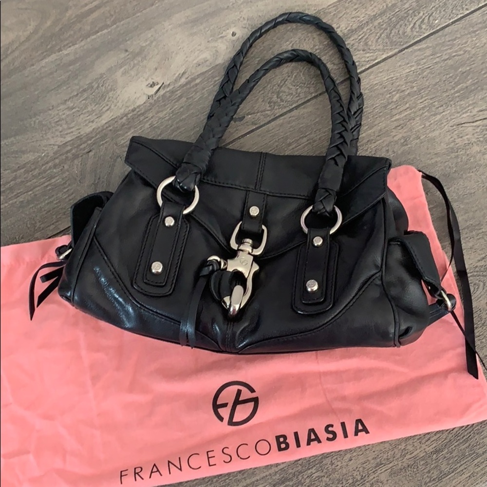 Francesco Biasia Black Leather Satchel Bag